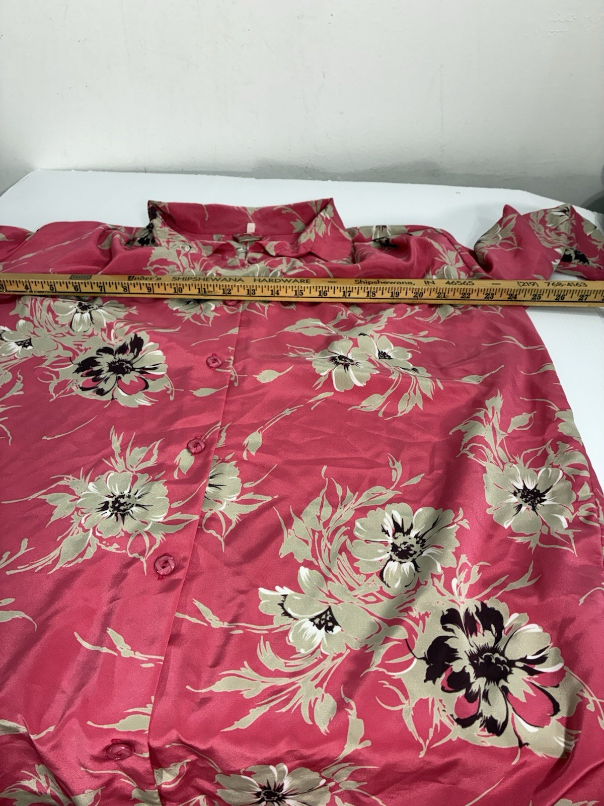 Vintage Silky Shirt Dress Size 14 Pink Floral Roll Tab Sleeves Made In Britain