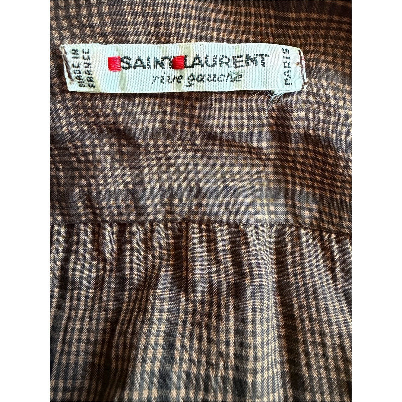 Vintage Saint Laurent Rive Gauche Silk Bow Tie Plaid Blouse EU 34 US 2