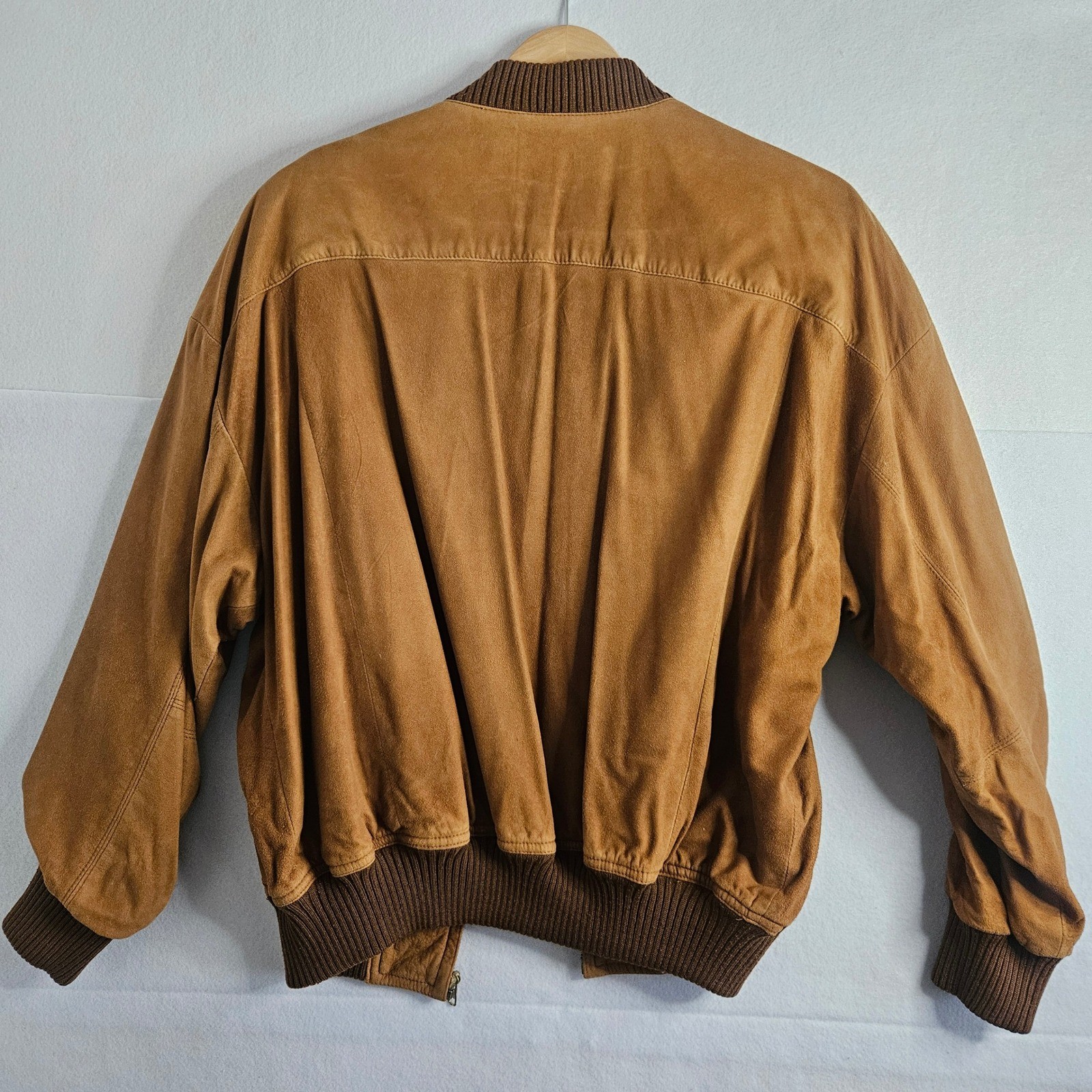 DKNY Donna Karan Vtg Suede Leather Bomber Jacket Womens Brown Tan 12 Large 90s