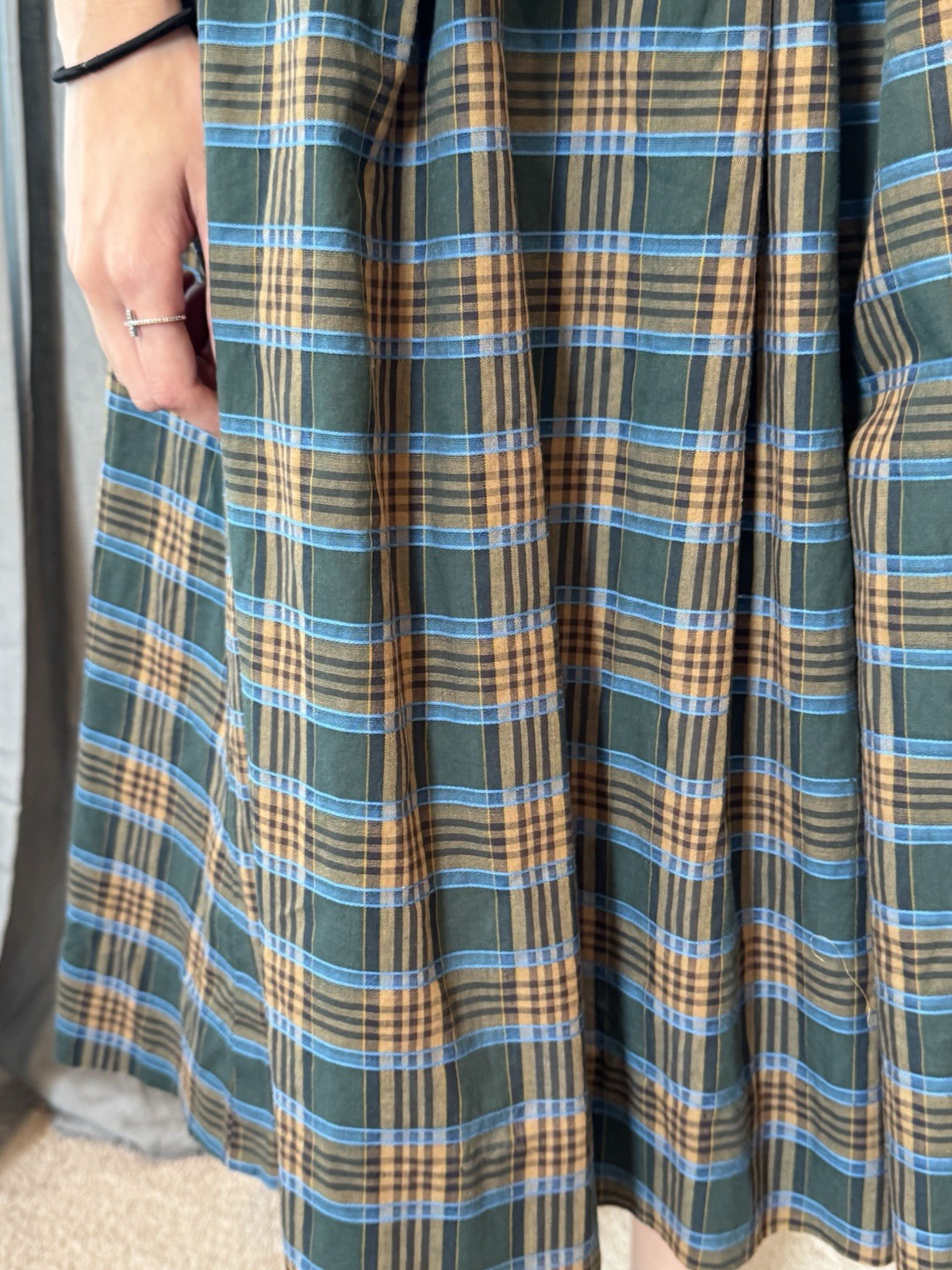Vtg 50s Plaid Cotton Shirtwaist Dress Full Pleated Skirt M