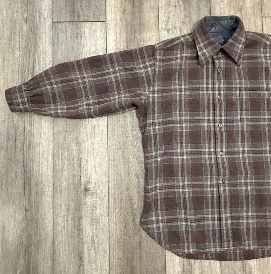 PENDLENTON plaid wool vintage shirt gray/orange women’s size Large pre-owned