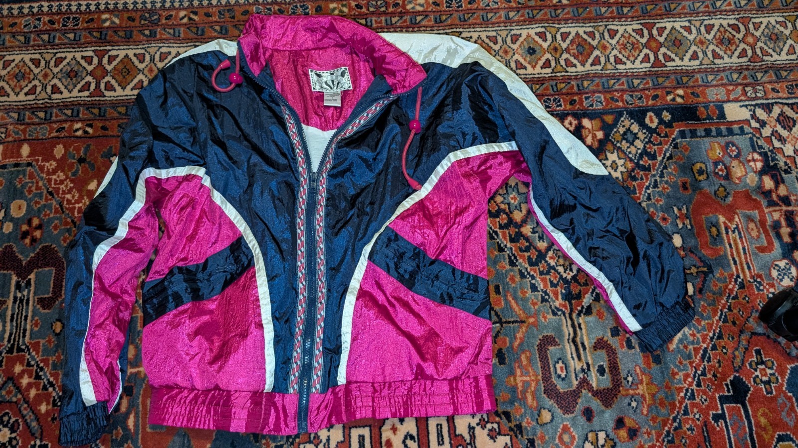 Vtg 80s 90s Costume Colorblock Windbreaker Track Suit Jacket Nylon Hip Hop Small