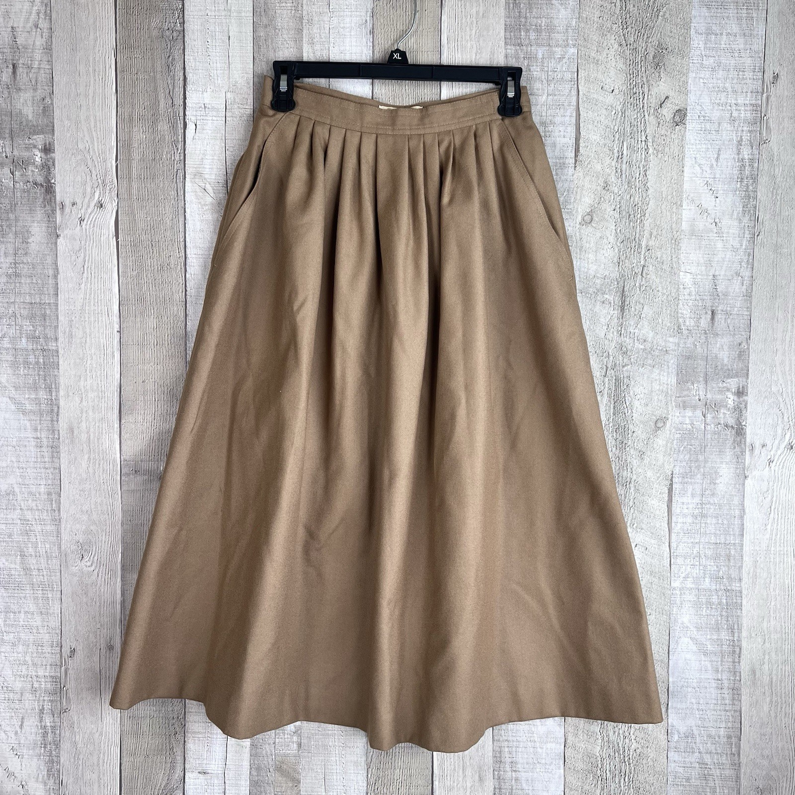 Vintage Barry Bricken Women Wool Skirt Suit Set Size 10 Tan Pleated Union USA