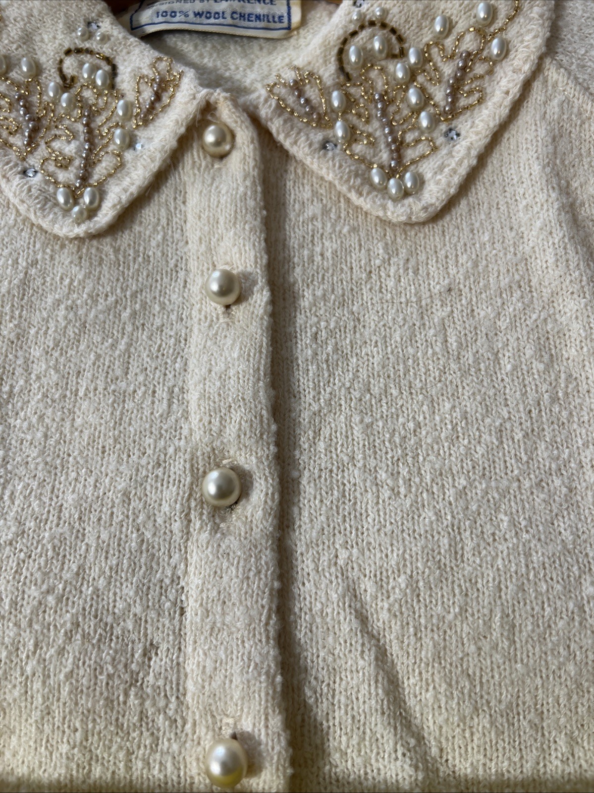 Vtg LOFTIES Lawrence And 100% Chenille Sweater Embellished