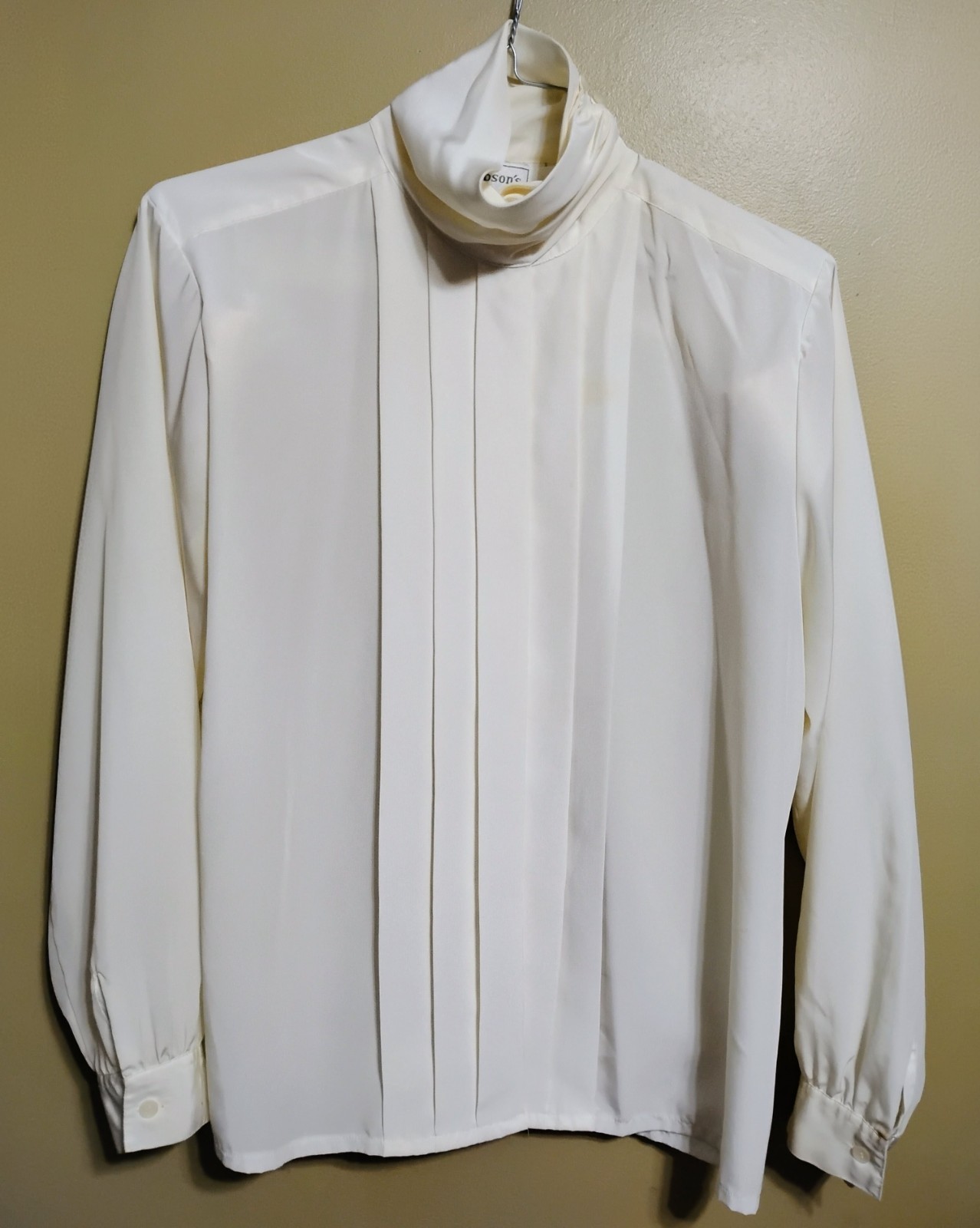 Vintage 80s JACOBSON’S Women’s Ivory Blouse w/ Pleated Wrapped Neckline SIZE 16