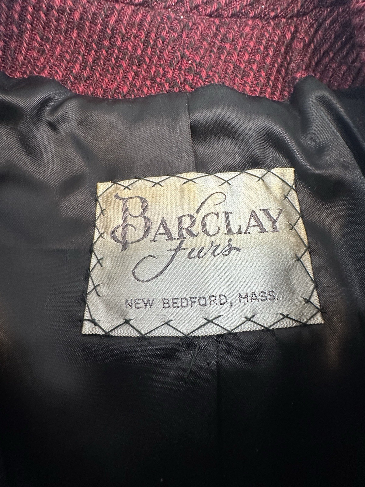 Vtg 1950s Barclay Furs Red Wool Persian Lamb Short Jacket and Pencil Skirt Suit