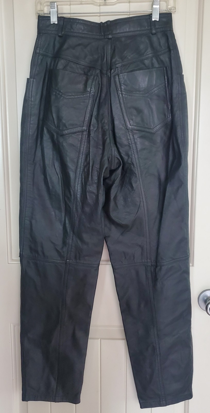 VTG 90’s TOGETHER Black Leather High Rise Straight Leg Lined Moto Pants Size 8