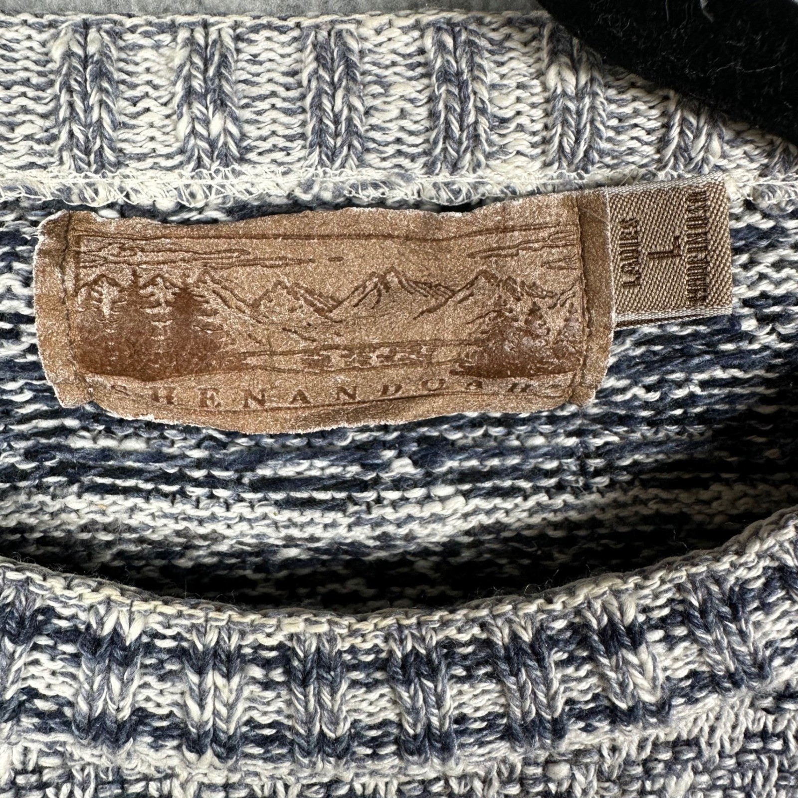 VTG Shenandoah Fair Isle Sweater Women’s Large Blue White Nordic Knit 90s USA