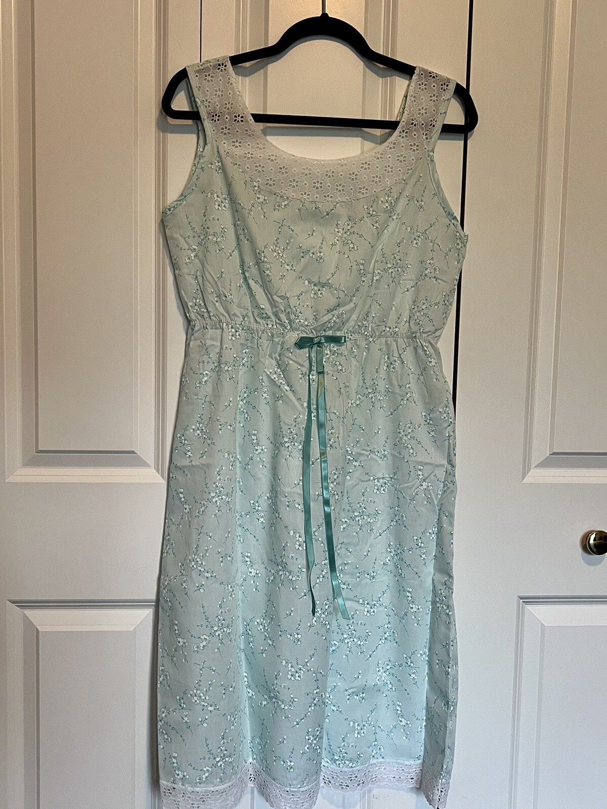 Vintage Dutchmaid Nightgown House Dress Blue Floral Eyelet Size 15 Small NOS
