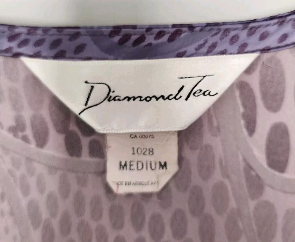 Vtg 80s Womens Diamond Tea Robe Kaftan House Coat Dress Medium Purple Dot Swirl