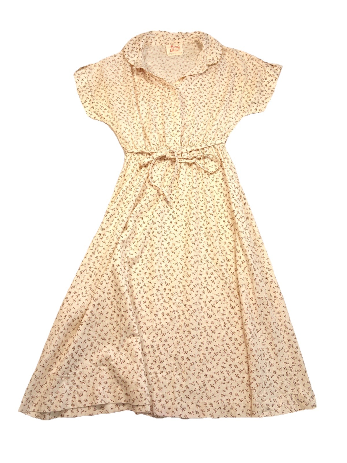1970s SANDY SHAW Ivory Floral Dress Cottage Core USA Union Made Women’s Small