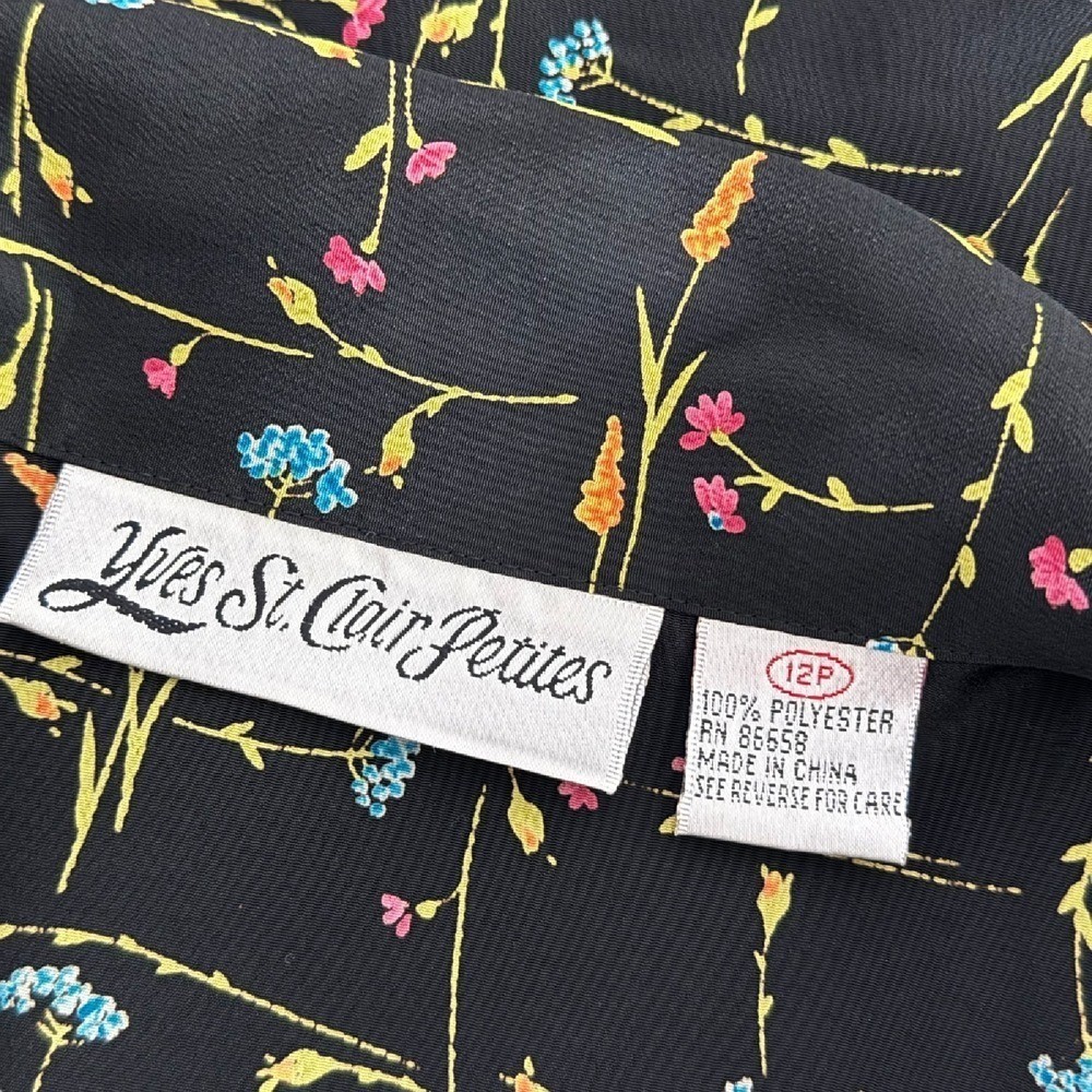 Womens Neck Bow Tie Blouse Size 12P Black Floral Coquette Whimsigoth Office