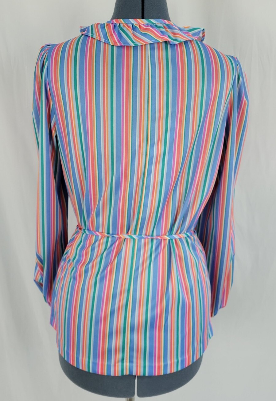 Vintage Beeline Polyester Striped Top with Ruffled Collar and Tie Waist Size XL?