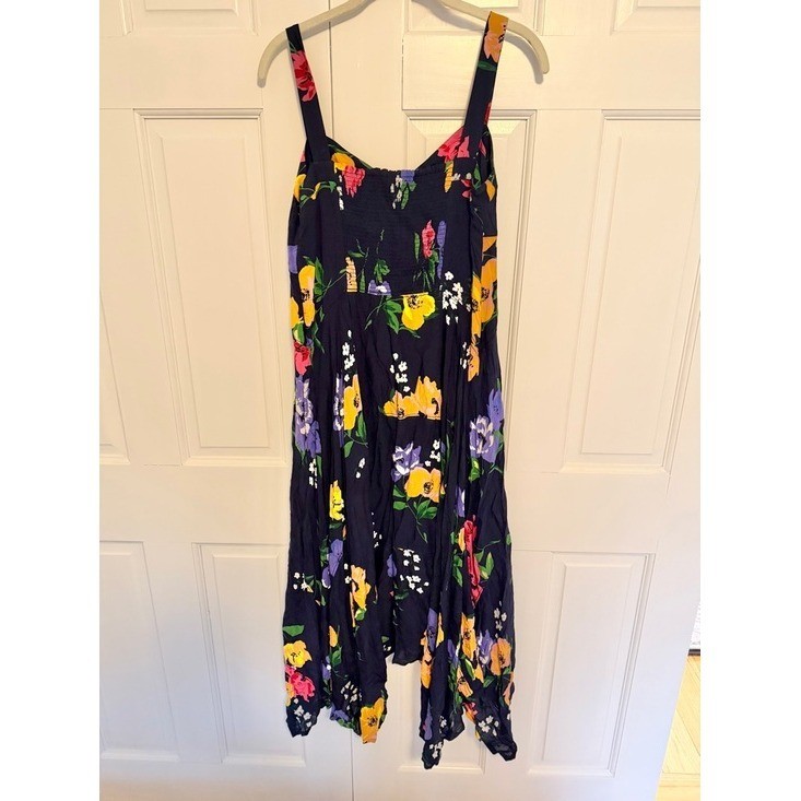 Maeve Anthropologie Vivienne Midi Dress Women’s 14 Black Floral Handkerchief Hem