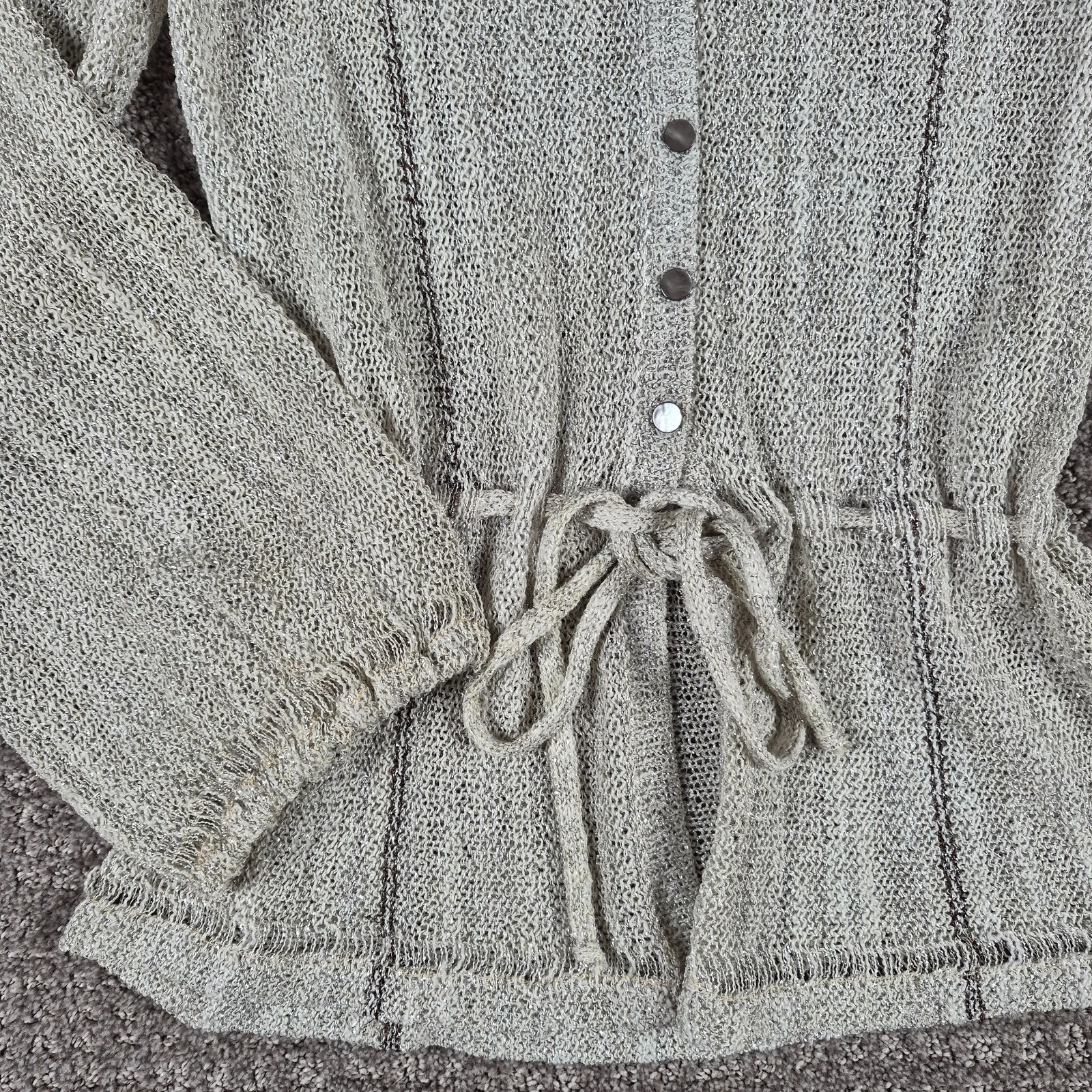 Vintage 1970s Mary Farrin Sweater (S) Lurex Metallic Knit Top Made In Malta