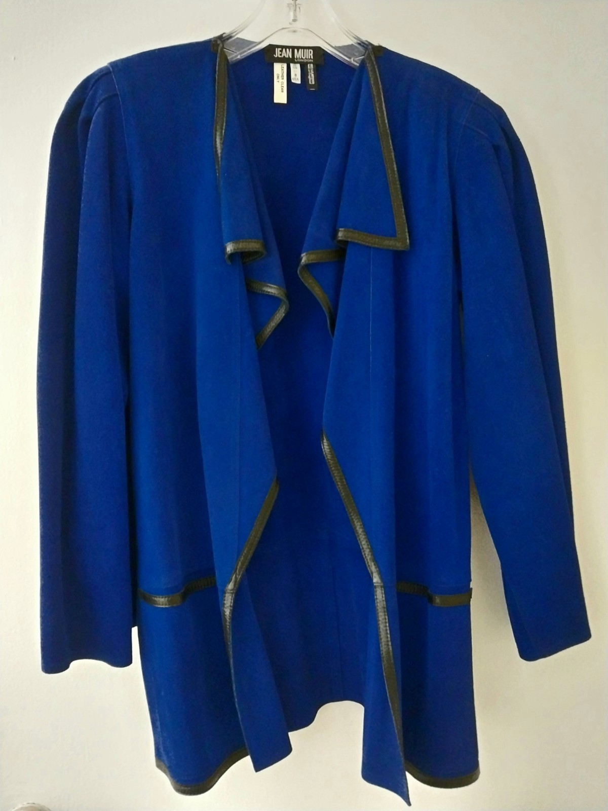 Jean Muir London Vtg 80’s Leather Suede Electric Blue W/ Black Trim Sz8 Jacket