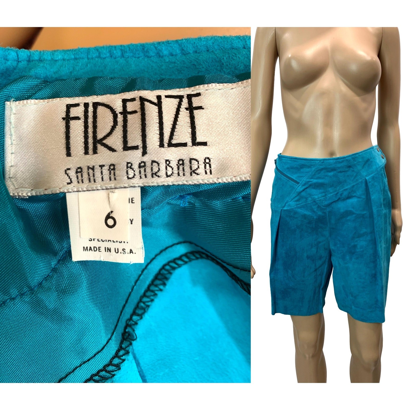 80s Dark Aqua Blue SUEDE Shorts | Asymmetrical Soft Leather | 28″ W