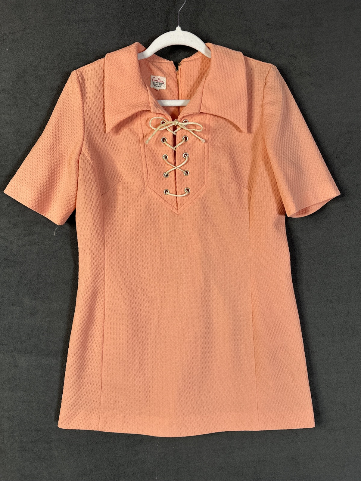 Vintage Corliss lace-up shirt back zip collared Coral Orange double knit
