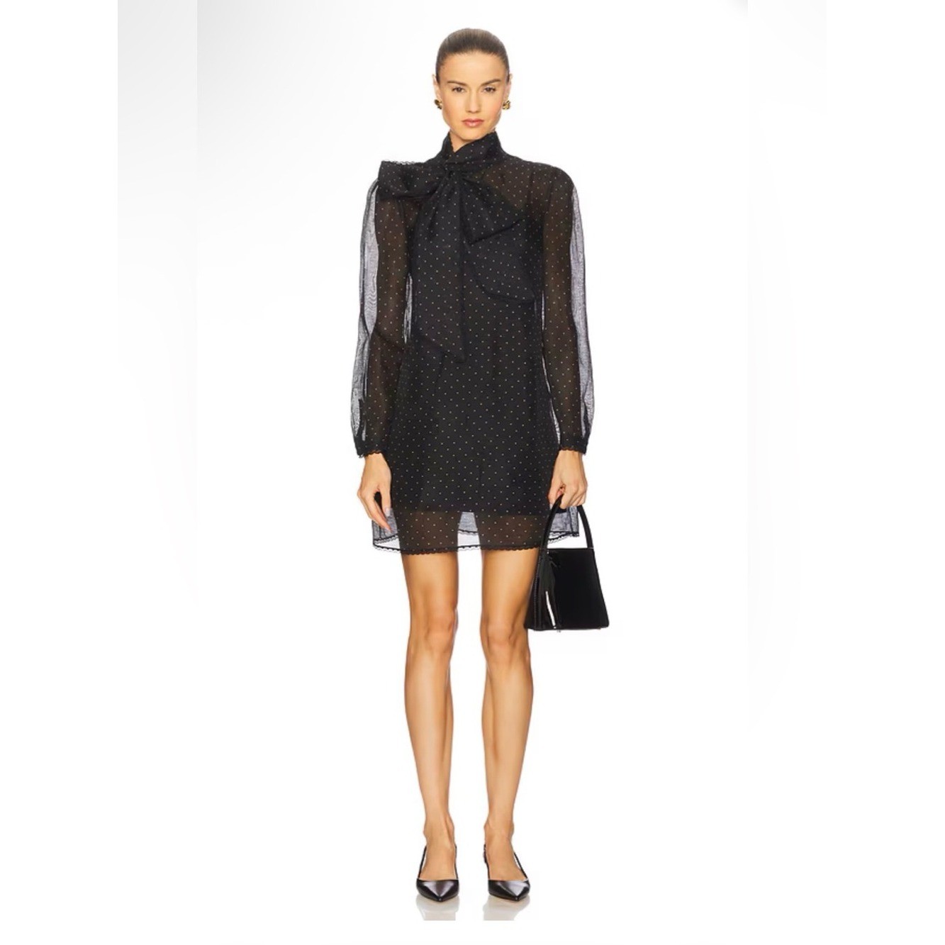 Zimmermann Black Sheer Polka-Dot Bow-Neck Mini Dress NWT AU 0 / US XS