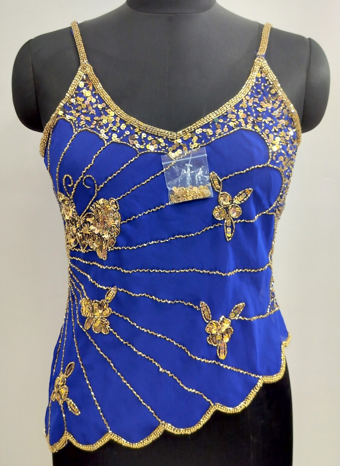 Lot 6 Vintage Y2K Golden Beaded Embroidery Costume Sequin Top Blouse Sheer Tunic