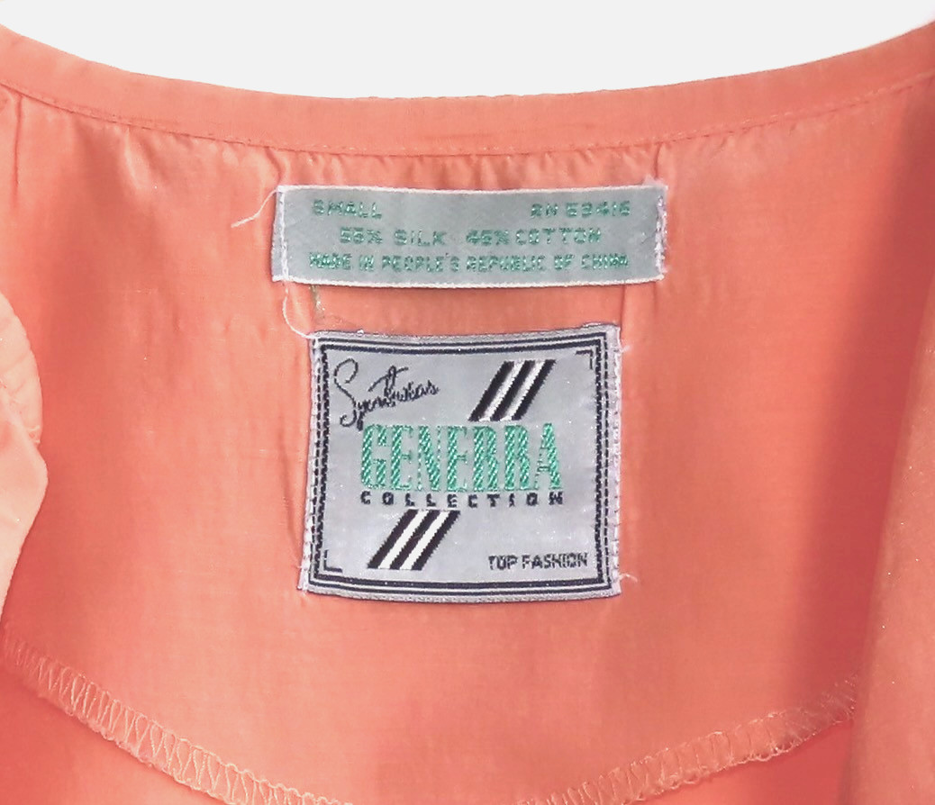 Women’s Vintage Generra Collection Silk-Cotton Short-Sleeve Blouse, Coral, S