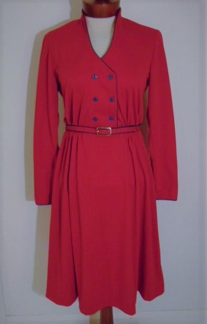 VINTAGE 1960s JERRIE LURIE CHERRY RED DOUBLE BREASTED BELTED FIT & FLARE DRESS