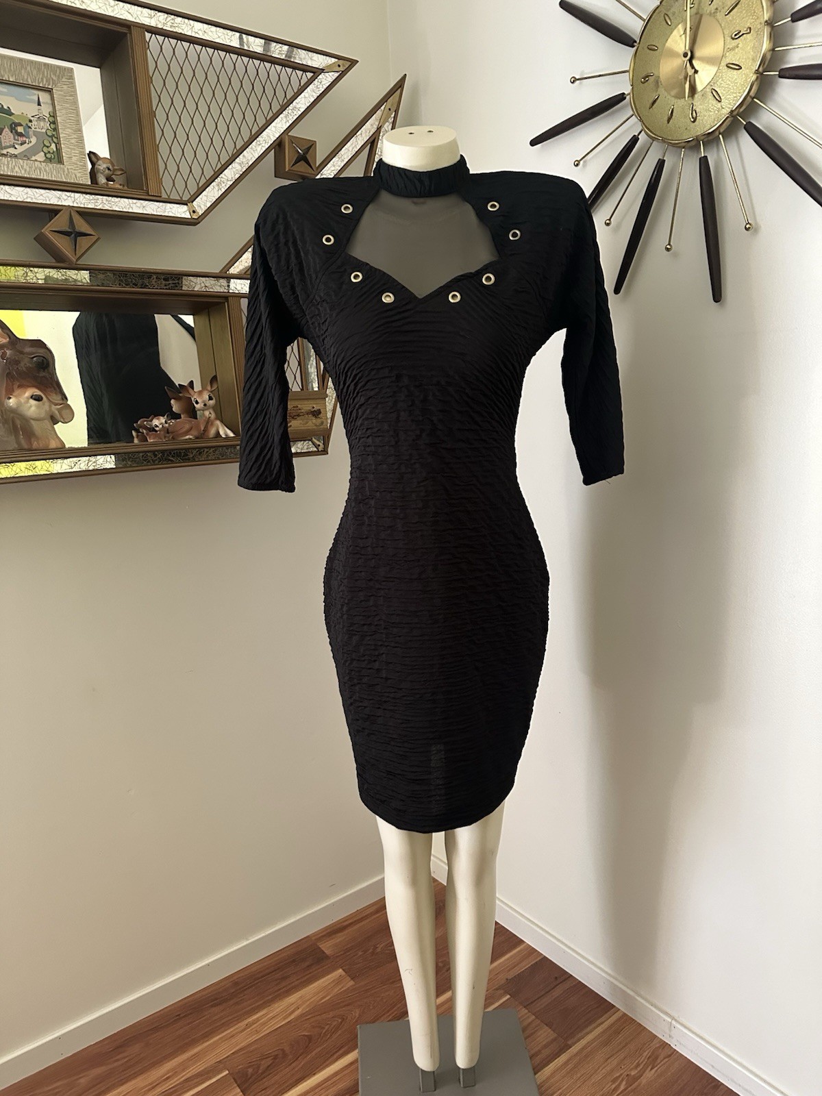 Vintage 80s 90s Sexy Little Black Bodycon Dress by Absoutely Sz 11/12