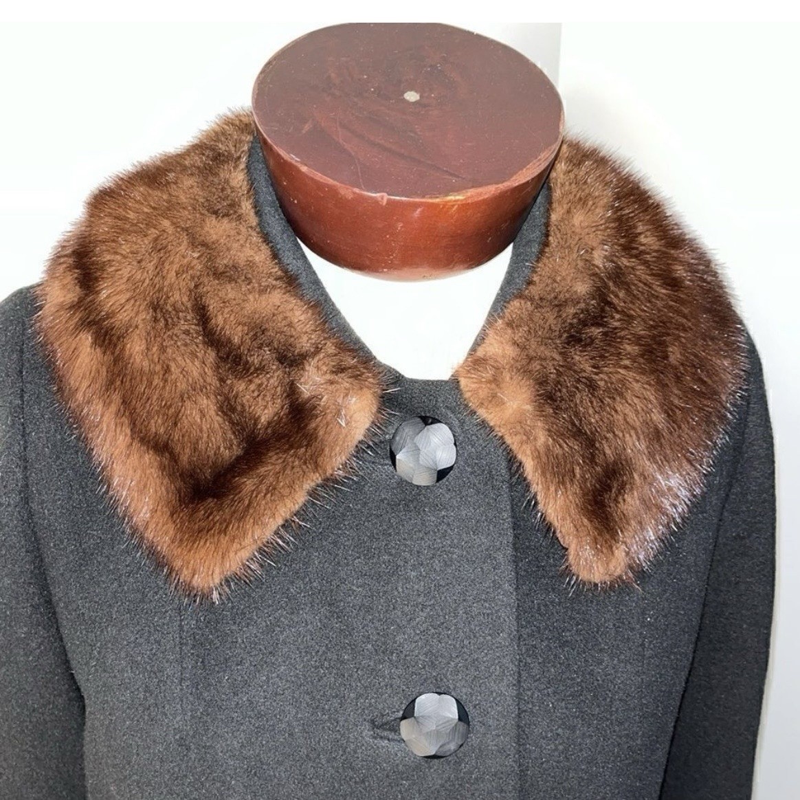 Hudson-Belk 100% RETRO Cashmere Vintage Fur Shawl Collar Coat JACKET Black M