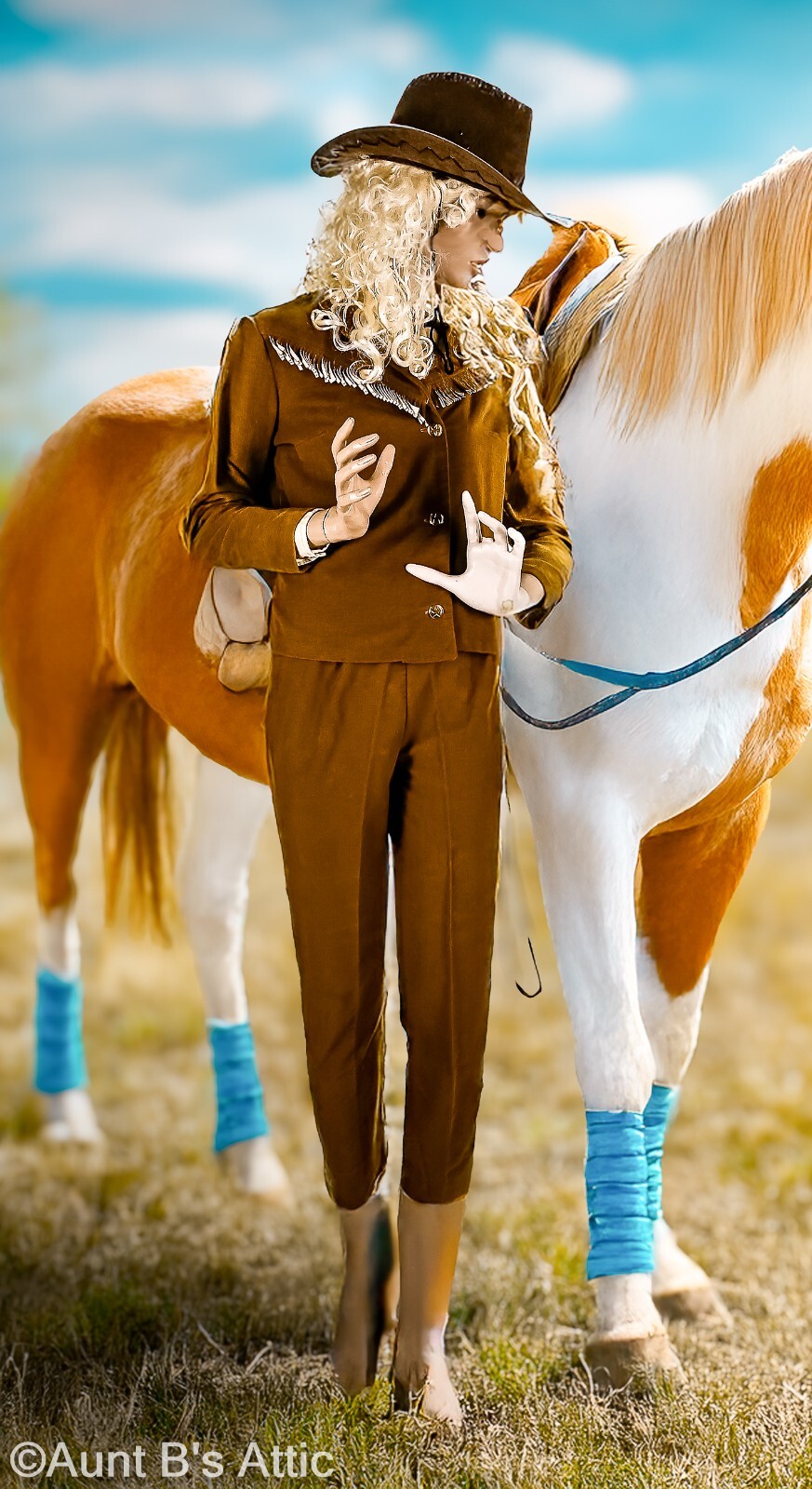 Western Cowgirl Outfit 3Pc Vtg 60’s-70’s Br/Tan Fringed Pant Shirt & Jacket SM
