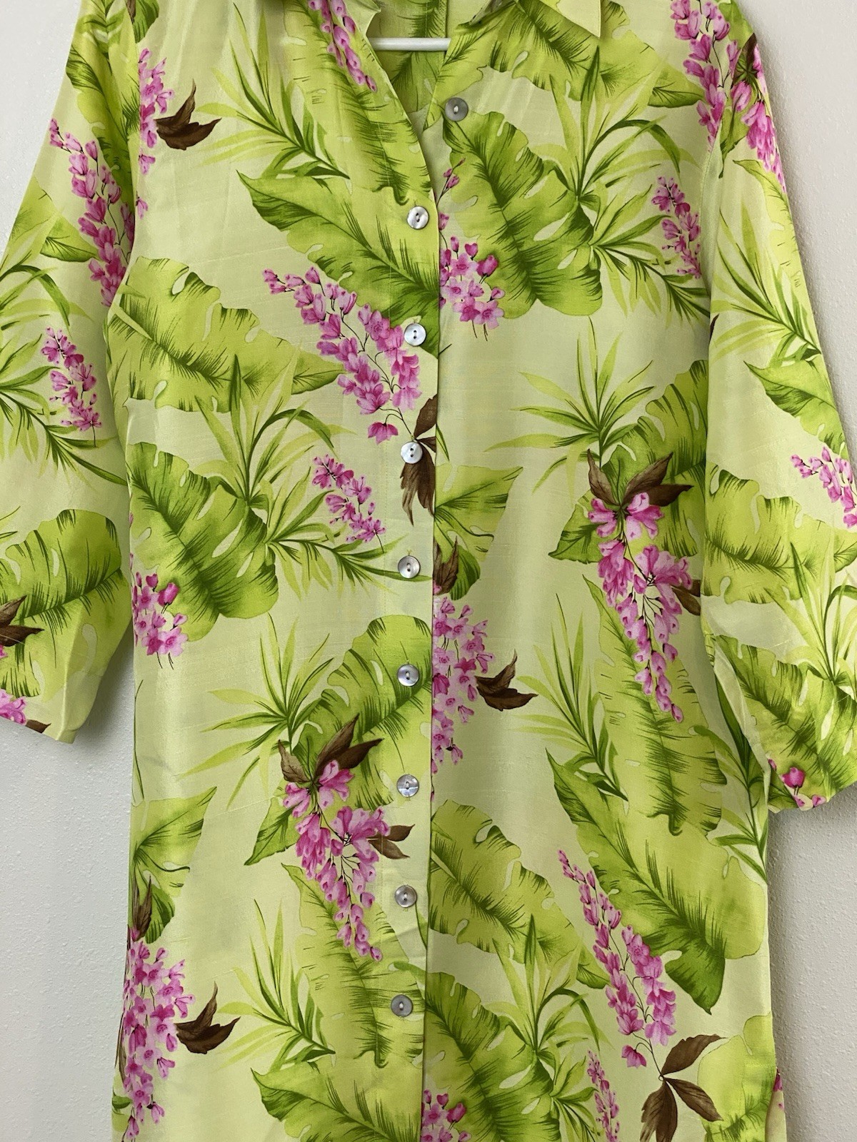 Vintage Harve Benard Womens Tropical Floral 100% Silk Shirt Dress 6 Watercolor