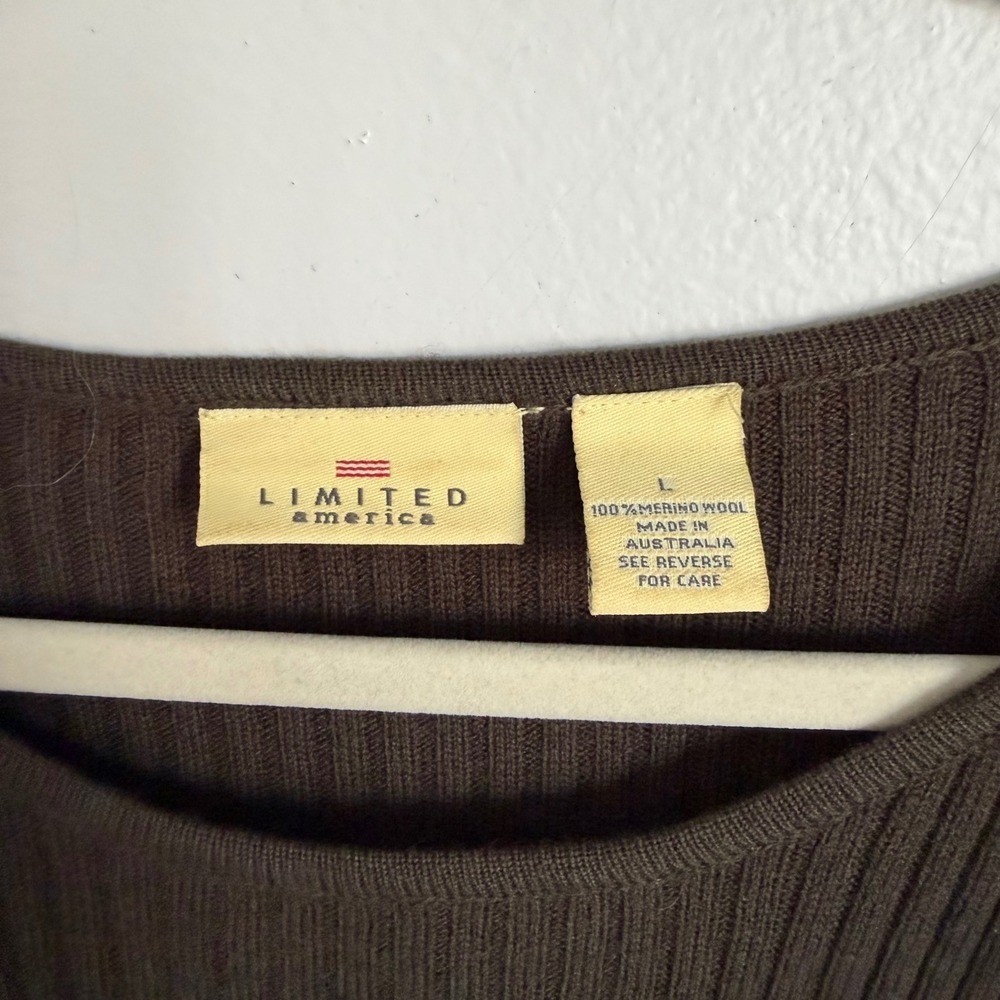 VTG Limited America Merino Wool Ribbed Sweater Dress Olive Green Short Sleeve L