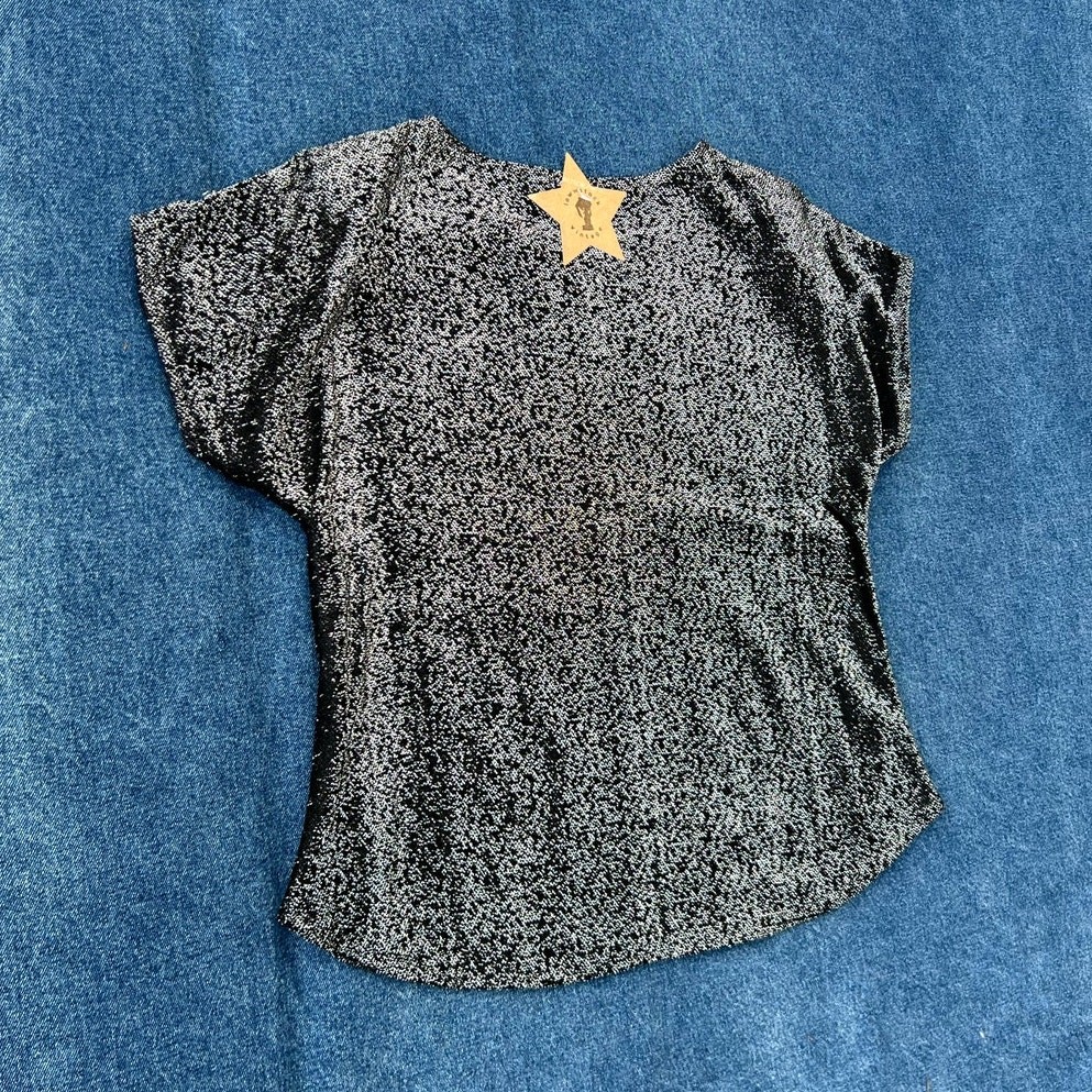 80s Copy Cats metallic silver sequin wave pattern top