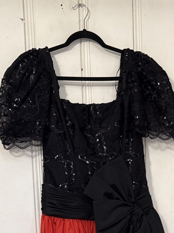 1980’s Prom Formal Dress Taffeta Lace Black Red Size 10 Mario Forte After Five