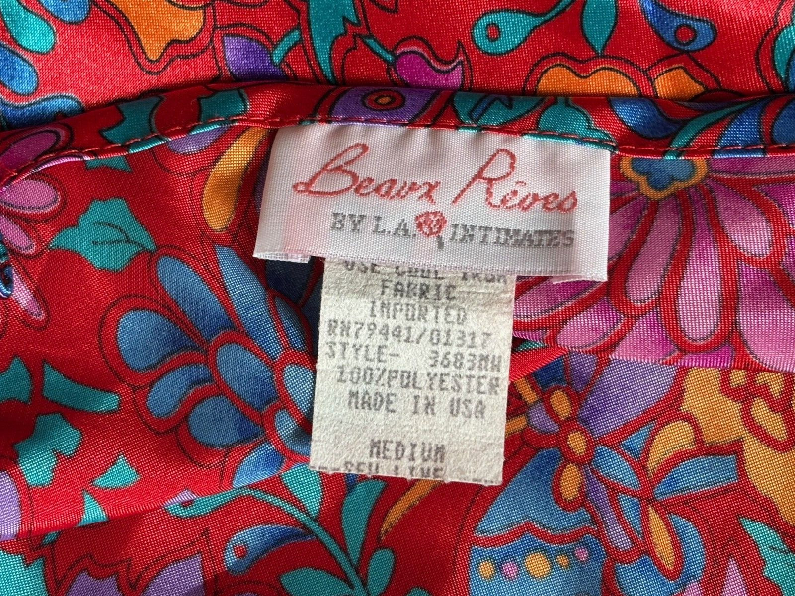 LA INTIMATES Beaux Reves Nightgown Satin Floral Red Purple Blue Vintage Medium