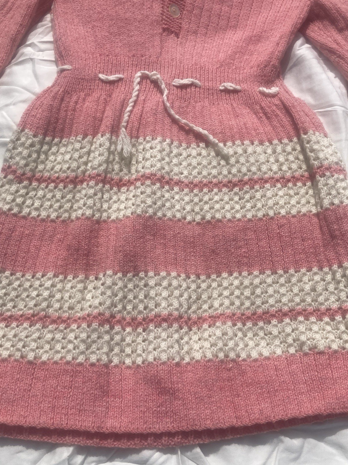 Vintage 80s Sweater Dress Juniors SM/M Pink White Spring Easter Church Party