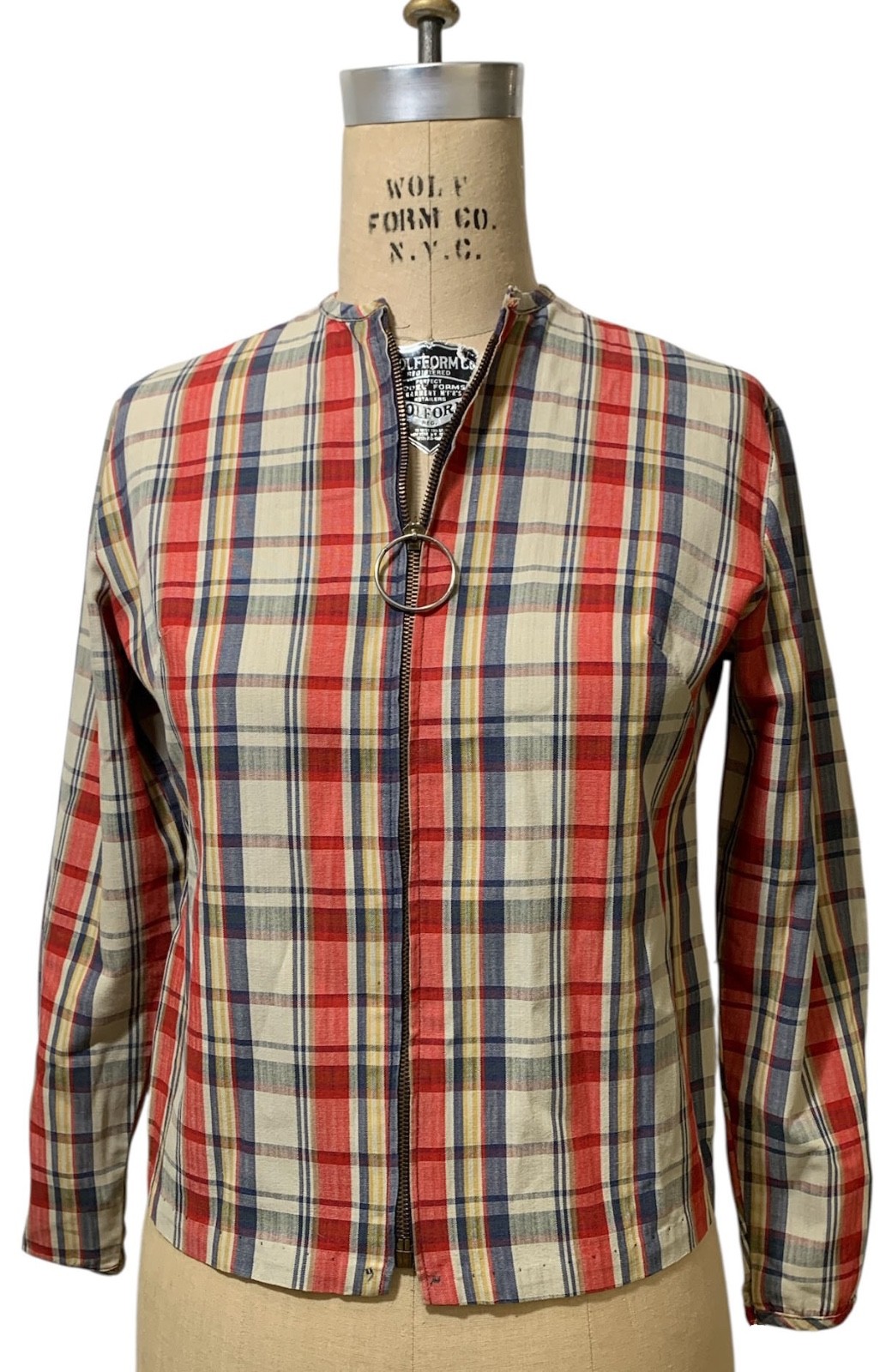 MISTER BLOUSE INC. Vintage 60s Women’s Plaid LS Zip Front Jacket – Sz S