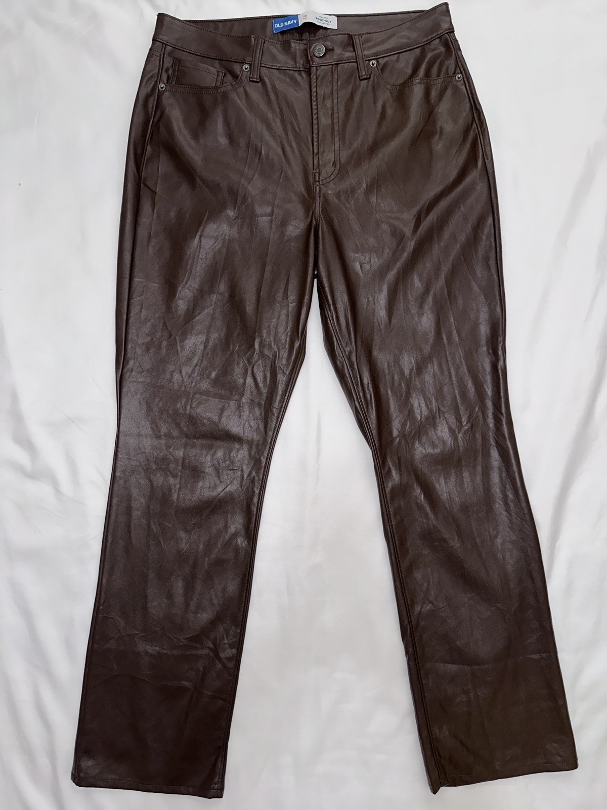 Old Navy Brown High Rise Boot-Cut Faux Leather Pants Sz 12 Tall
