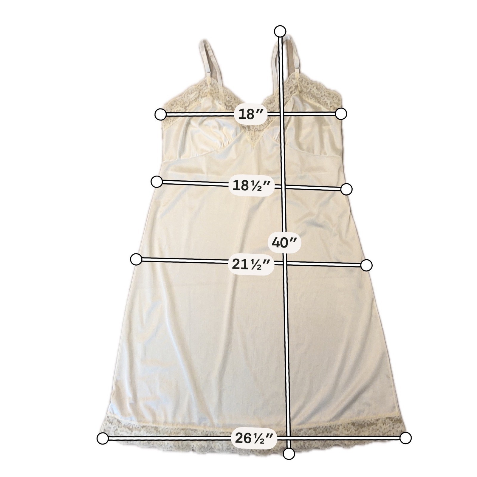 Vintage Wondermaid Ivory Lace Trim Full Slip Antron III Nylon Size 40B USA Made