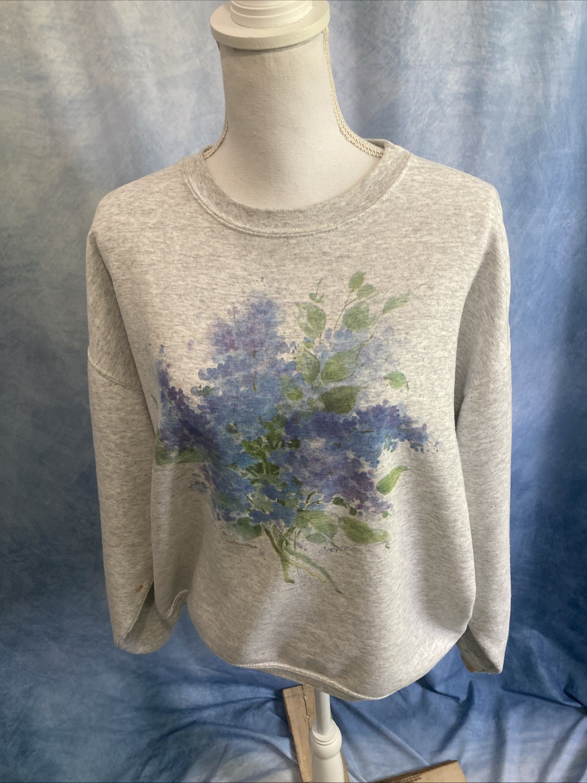 Vtg 90s Soft As A Grape Lilac Sweatshirt XL Thrashed Distressed Paint Grunge Art