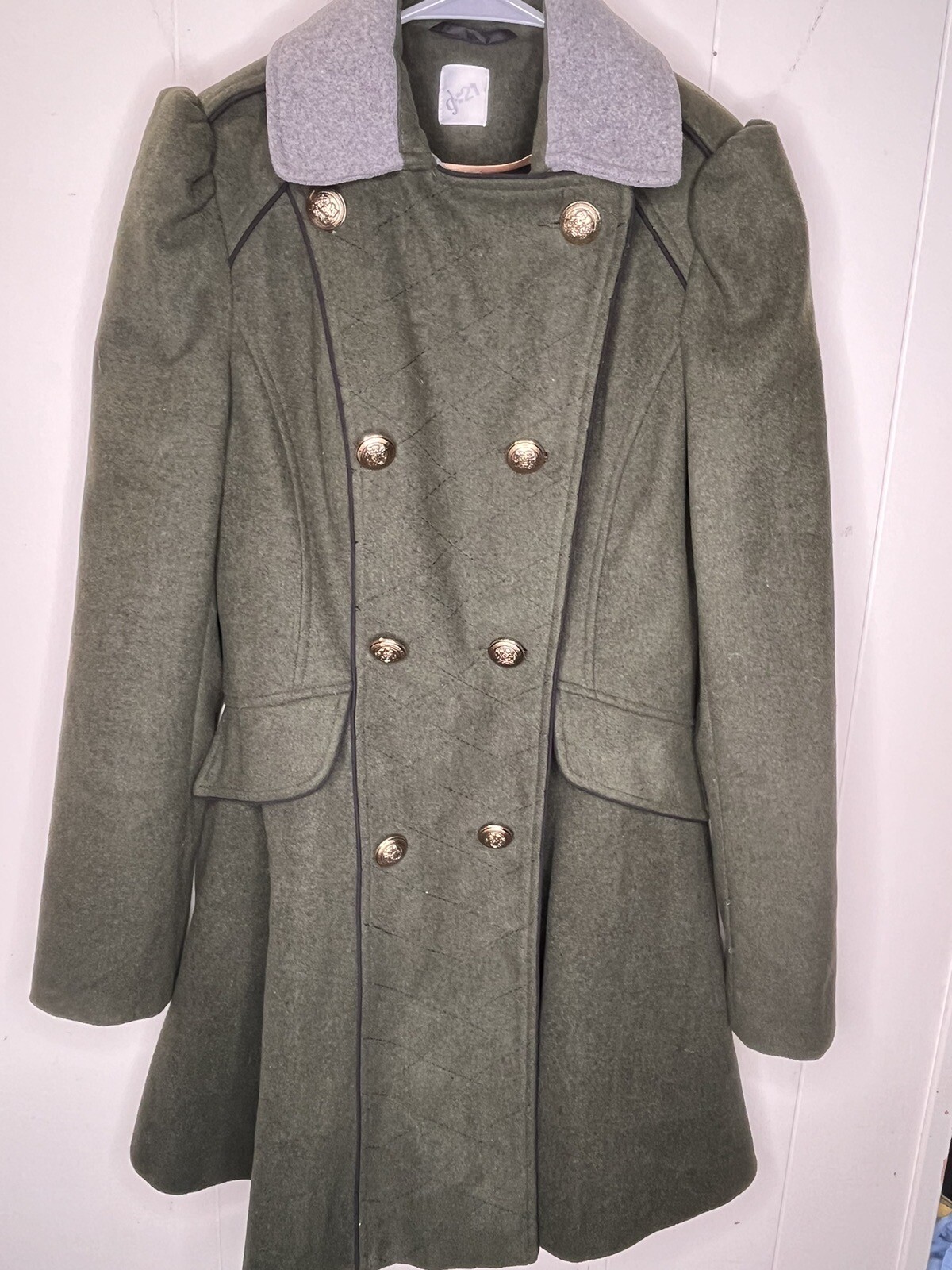 George g:21 Olive Green Double Breasted Coat Size US 4 Wool Blend ASO Mob Wives