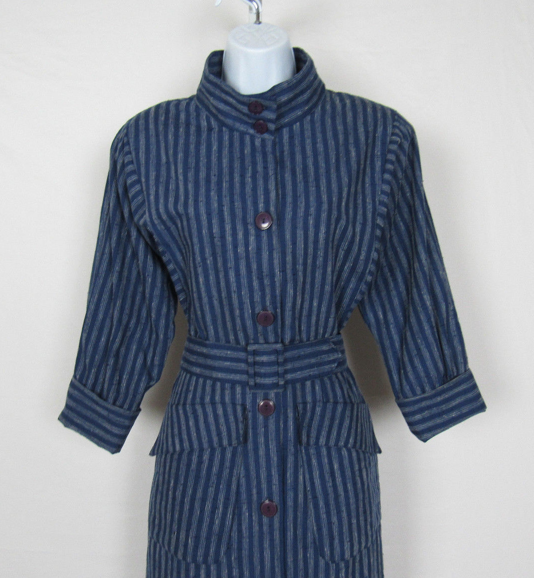 VTG 1970s 80s ALEXIS FASHIONS INC. DRESS SIZE 8 BLUE GRAY COTTON BLEND? BELT