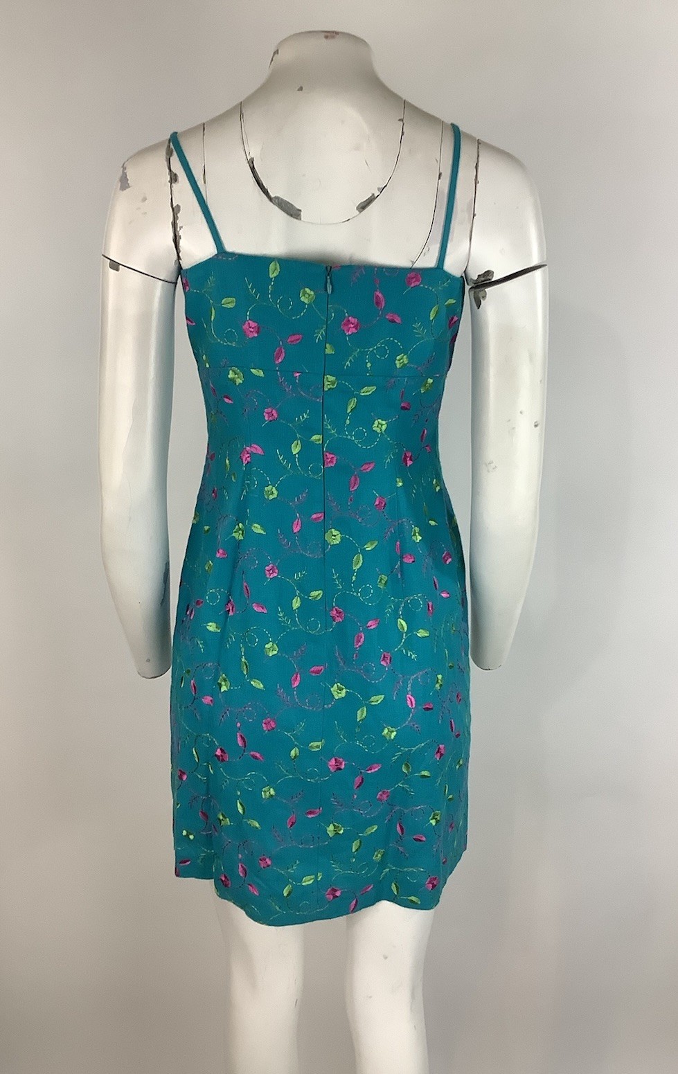 Vintage Y2K Althuser Sz 6 Canvas Floral Embroidered Slip Dress Aqua Green BH