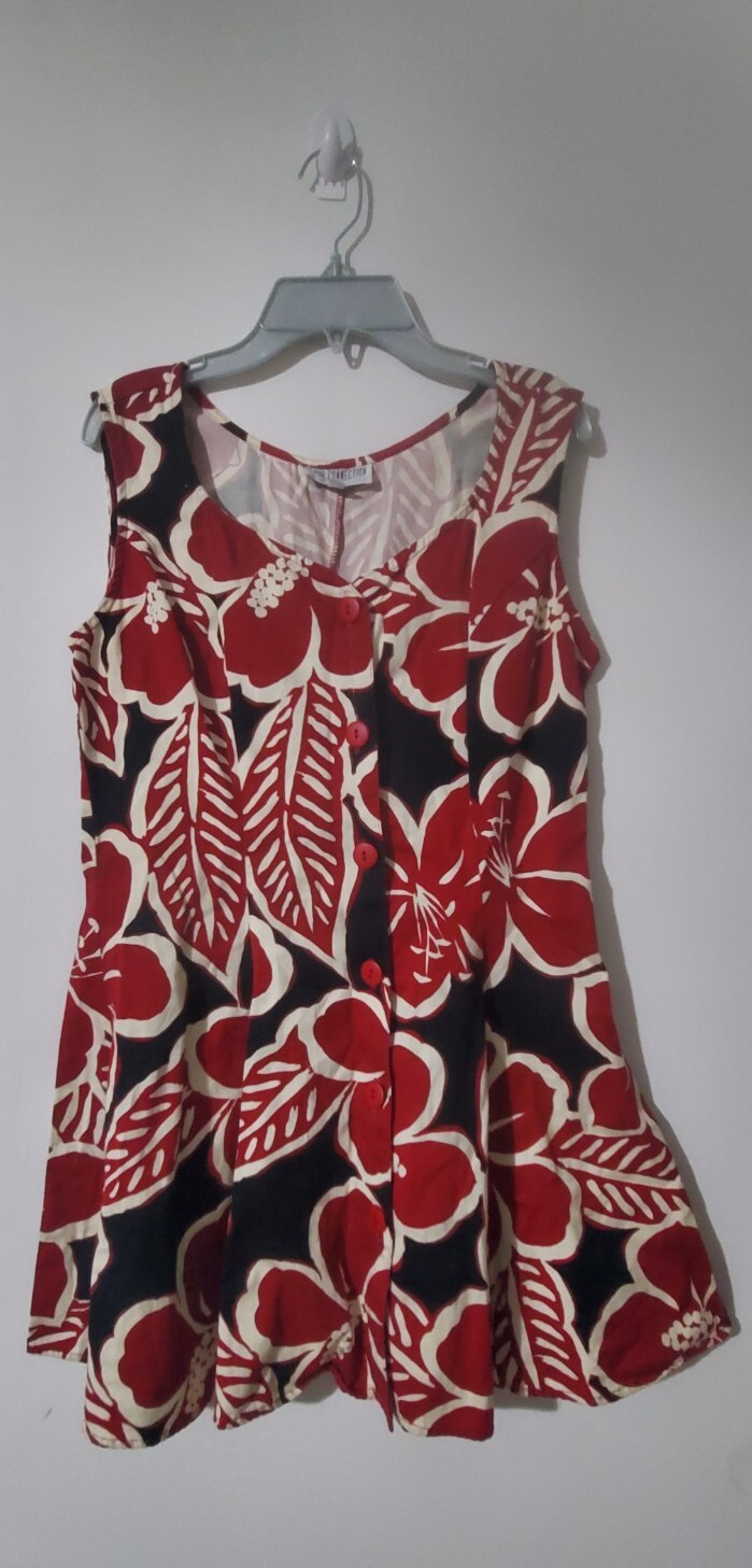 Vintage 1990s 90s French Connection Babydoll Sundress Cream Black Red Size M