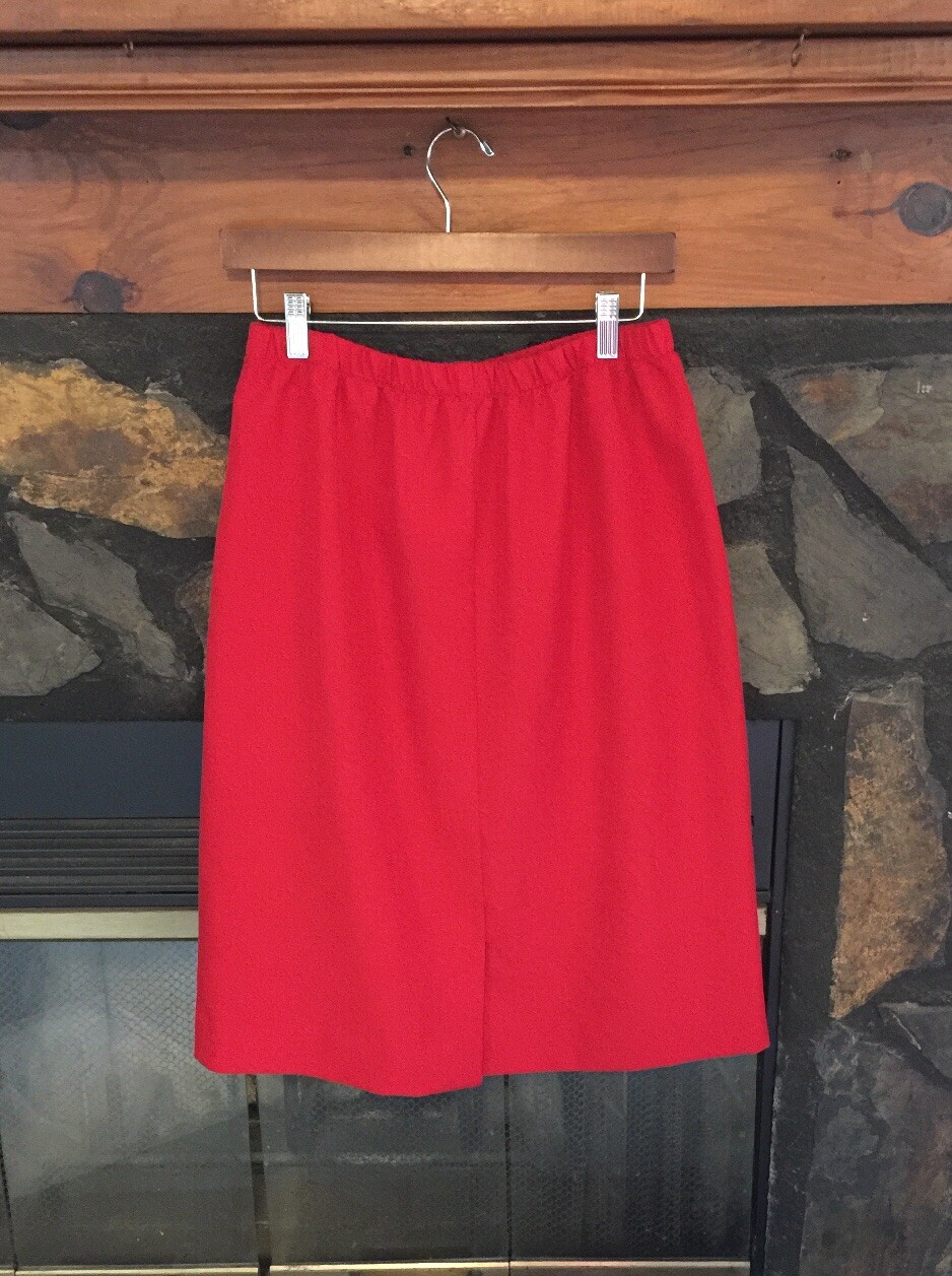 Vintage 70’s Red Polyester Linen Look A-Line Skirt by Nikki Size Medium