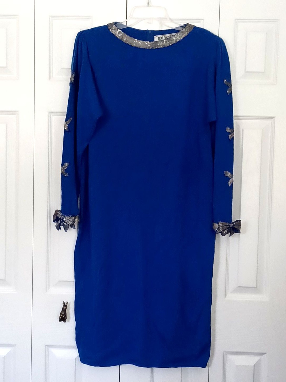 VINTAGE DON SAYERS For WELLMORE Blue Beaded 3D Bows On Sleeves SWEATER DRESS 12