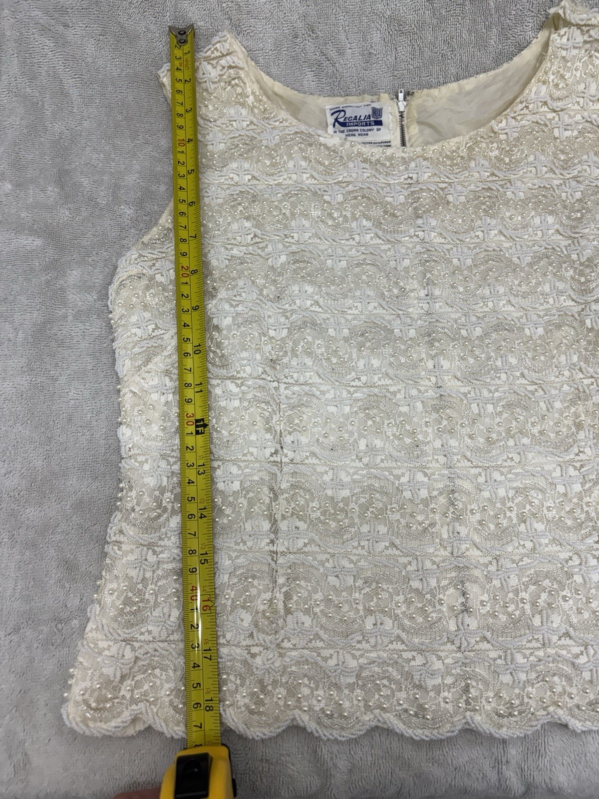 Vintage 1960s Regalia Imports Beaded Silk Lace Top Sleeveless Shell Cream S