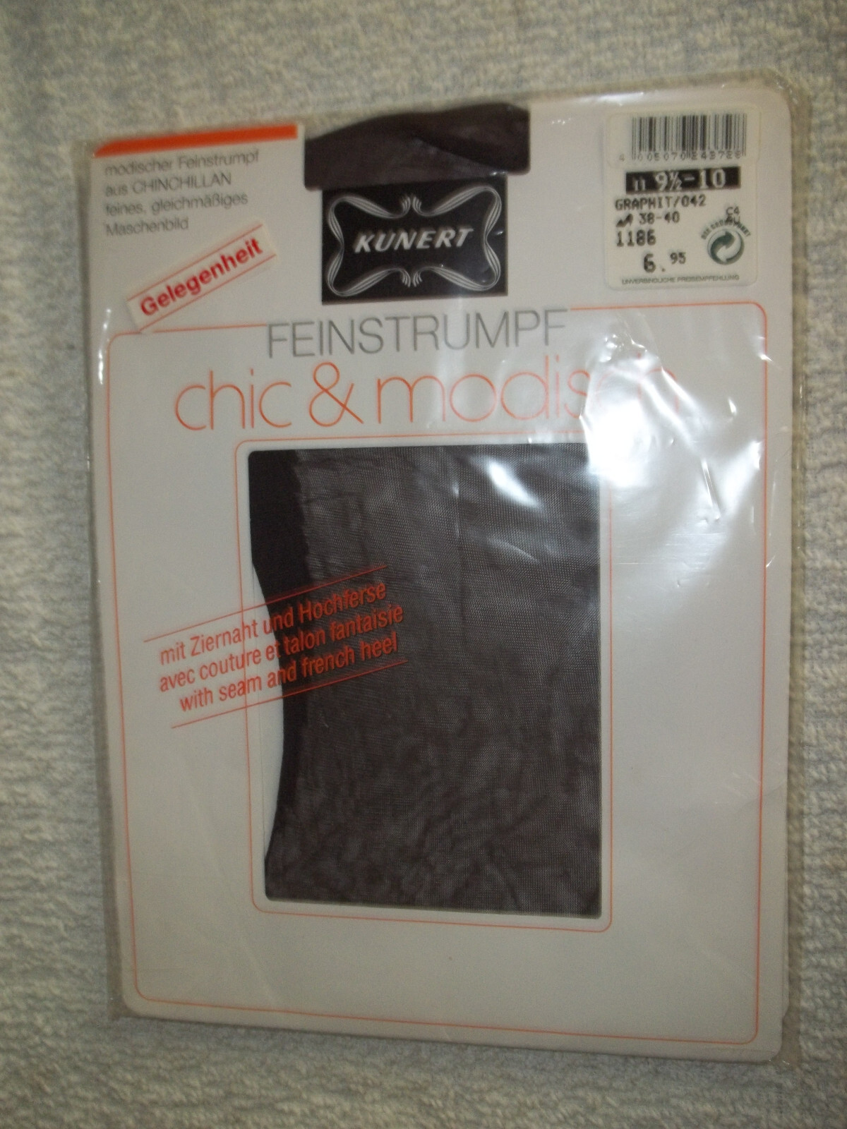 1 Pair Kunert Garter Seamed Black Nylon Flat Knit Stockings 9 1/2-10