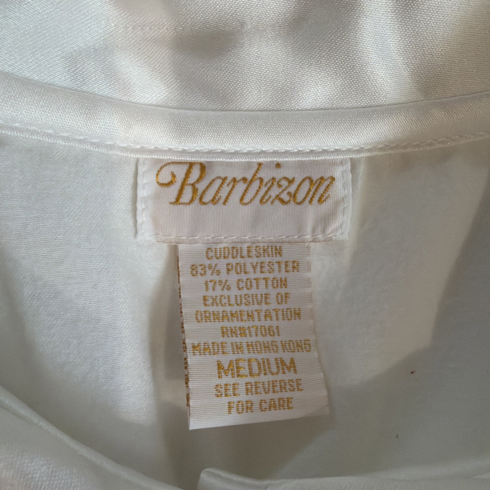 Vintage Barbizon White Satin Lace Embroidered Nightgown Long Sleeve Over knee M