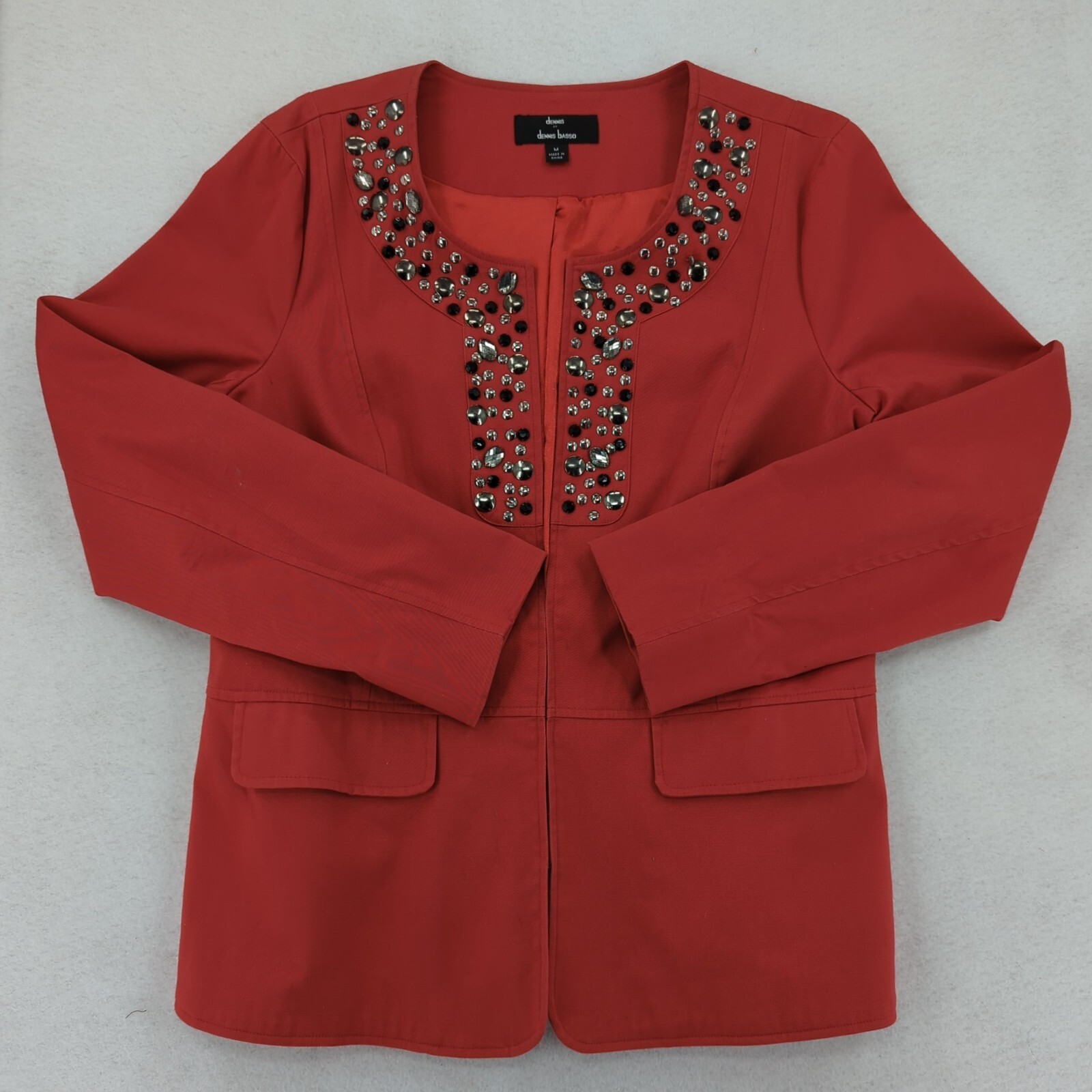 Vtg DENNIS BOSCO Womens Rhinestone Embellished JACKET BLAZER Burnt Orange Sz Med