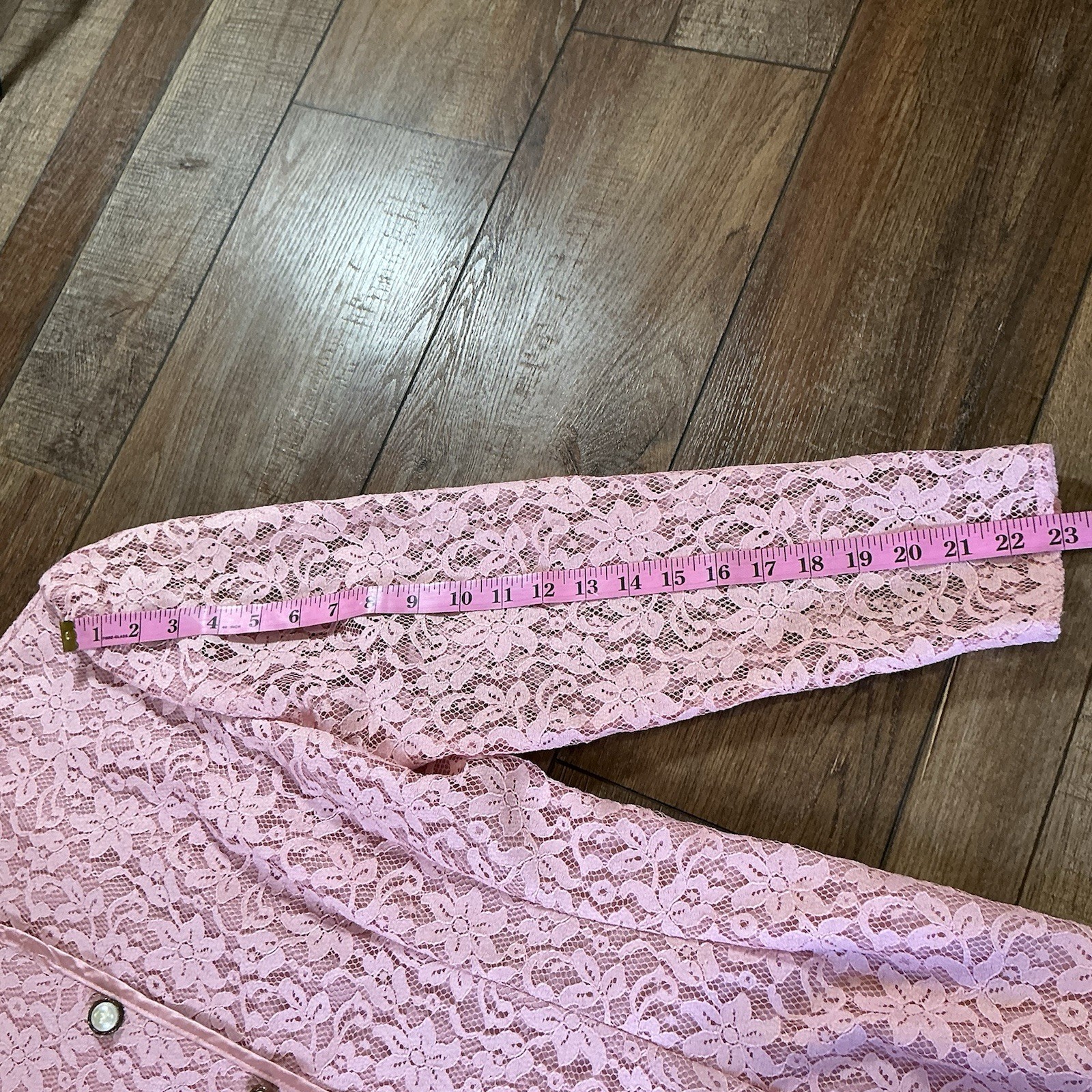 80s VINTAGE Pink Lace Jacket Women’s Size 12 USA Made Rhinestone Buttons #82529